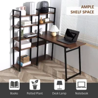 HOMCOM 5 Tier Versatile L-Shaped Computer Desk, Writing Table with Display Shelves and Metal Frame, Space-Saving for Study, Home Office, Walnut(m-6)