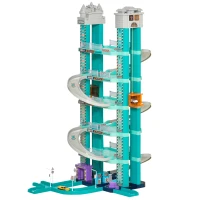 Qaba City Garage Playset with 98 Pieces Accessories Set, 6-Level Car Parking Playsets Toy with Manual and Electric Elevators Wash, Gas, Ejector & Car Repair Station, Gifts for Kids Ages 3-6 Years Old(m-1)