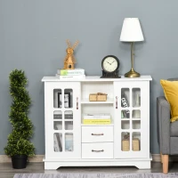 HOMCOM Sideboard Buffet Cabinet, Kitchen Cabinet, Coffee Bar Cabinet with 2 Framed Glass Doors, 2 Drawers and 2 Open Shelves for Living Room, White(m-6)
