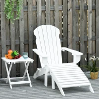 Outsunny 3-Piece Folding Adirondack Chair with Ottoman and Side Table, Outdoor Wooden Fire Pit Chairs w/ High-back, Wide Armrests for Patio, Backyard, Garden, Lawn Furniture, White(m-10)