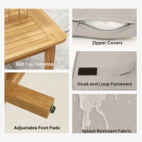 Outsunny 4 Pieces Acacia Wood Patio Furniture Set, Outdoor Sofa Conversation Set w/ Thickened Cushions for Backyard Garden, Teak(m-7)