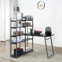 HOMCOM 5 Tier Versatile L-Shaped Computer Desk, Writing Table with Display Shelves and Metal Frame, Space-Saving for Study, Home Office, Black(m-10)