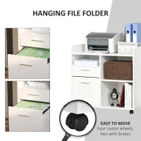 Vinsetto Filing Cabinet Printer Stand Mobile Lateral File Cabinet with 2 Drawers, 3 Open Storage Shelves for Home Office Organization, White(m-7)