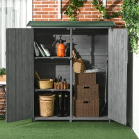 Outsunny Outdoor Storage Cabinet Wooden Garden Shed Utility Tool Organizer with Waterproof Asphalt Rood, Lockable Doors, 3 Tier Shelves for Lawn, Backyard, Gray(m-10)