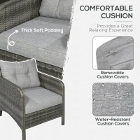 Outsunny 5 Pieces Rattan Wicker Lounge Chair Outdoor Patio Conversation Set with 2 Cushioned Chairs, 2 Ottomans and Tempered Glass Top Coffee Table, Gray/Light Gray(m-5)