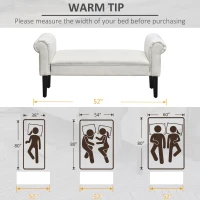 HOMCOM 52" End of Bed Bench, Linen Upholstered Ottoman Bench, Bedroom Entryway Bench With Armrests, Cream White(m-6)