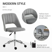 Vinsetto Modern Mid Back Office Chair with Velvet Fabric, Swivel Computer Armless Desk Chair with Hollow Back Design for Home Office, Grey(m-5)