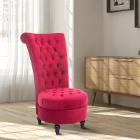 HOMCOM Retro High Back Armless Royal Accent Chair Fabric Upholstered Tufted Seat for Living Room, Dining Room and Bedroom, Crimson Red(m-2)