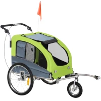 Aosom Dog Bike Trailer 2-In-1 Pet Stroller with Canopy and Storage Pockets, Green(m-1)