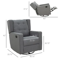 HOMCOM Wingback swivel recliner chair glider rocking chair for Nursery with Button Tufted, Padded Single Home Theater Seater for Living Room Bedroom, Grey(m-3)