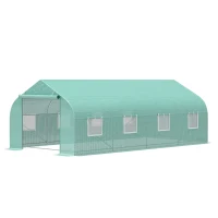 Outsunny 20' x 10' x 7' Outdoor Walk-in Greenhouse, Tunnel Green House with Roll-up Windows, Zippered Door, PE Cover, Heavy Duty Steel Frame, Green(m-11)