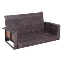 Outsunny 2 Person Wicker Hanging Swing Bench, Front Porch Swing Outdoor Chair with Cushions 550 lbs. Weight Capacity for Backyard, Garden, Cream White(m-7)