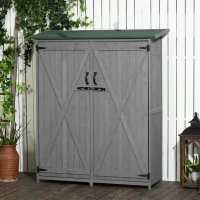 Outsunny Outdoor Storage Cabinet Wooden Garden Shed Utility Tool Organizer with Waterproof Asphalt Rood, Lockable Doors, 3 Tier Shelves for Lawn, Backyard, Gray(m-2)