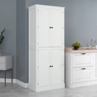 HOMCOM 72" Kitchen Pantry, Modern 4-Door Kitchen Storage Cabinet with Inside Drawer, Hanging Door Shelves, 5-tier Shelving and Adjustable Shelf, White(m-10)