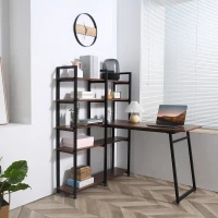HOMCOM 5 Tier Versatile L-Shaped Computer Desk, Writing Table with Display Shelves and Metal Frame, Space-Saving for Study, Home Office, Walnut(m-2)