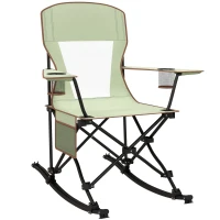 Outsunny Outdoor Rocking Chair Folding Camping Chair Portable Rocker with Armrests, Side Cup Holders, & Carry Bag, Green(m-1)