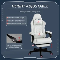 Vinsetto High Back PU Leather Gaming Chair, Racing Computer Chair with Swivel Wheels, Retractable Footrest, Headrest, Lumbar Support, and Armrest, White and Pink(m-4)