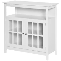 HOMCOM Sideboard Buffet Cabinet with Open Shelf, Glass Doors and Adjustable Shelf, Accent Cabinet for Kitchen, Living Room, White(m-11)
