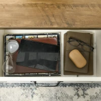 HOMCOM Farmhouse Coffee Table with Storage and Drawer, Rustic Coffee Table for Living Room, Open Shelf, White(m-7)