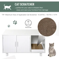 PawHut Wooden Cat Litter Box Enclosure & House, Kitty Hidden Washroom, with End Table Design, Scratcher, & Magnetic Doors, White(m-7)