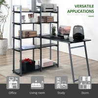 HOMCOM 5 Tier Versatile L-Shaped Computer Desk, Writing Table with Display Shelves and Metal Frame, Space-Saving for Study, Home Office, Black(m-4)