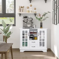 HOMCOM Sideboard Buffet Cabinet, Kitchen Cabinet, Coffee Bar Cabinet with 2 Framed Glass Doors, 2 Drawers and 2 Open Shelves for Living Room, White(m-2)