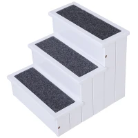 PawHut 3 Step Wooden Carpeted Non Slip Pet Stairs Ramp for Cats and Small Dogs - White(m-11)