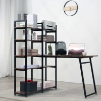 HOMCOM 5 Tier Versatile L-Shaped Computer Desk, Writing Table with Display Shelves and Metal Frame, Space-Saving for Study, Home Office, Walnut(m-10)