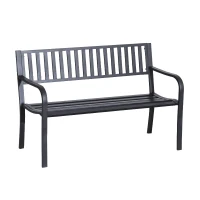 Outsunny 50" Outdoor Garden Bench, Patio Bench with Slatted Seat, Metal Porch Bench for Backyard, Poolside, Lawn, Black(m-11)