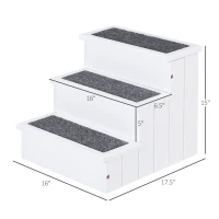 PawHut 3 Step Wooden Carpeted Non Slip Pet Stairs Ramp for Cats and Small Dogs - White(m-3)