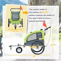 Aosom Dog Bike Trailer 2-In-1 Pet Stroller with Canopy and Storage Pockets, Green(m-3)