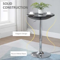 HOMCOM Round Bar Table with Metal Base, Adjustable Counter Height Pub Table, 29.5"-38.25" H Tall Bistro Table, Black, Silver(m-5)