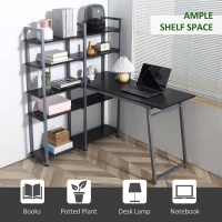 HOMCOM 5 Tier Versatile L-Shaped Computer Desk, Writing Table with Display Shelves and Metal Frame, Space-Saving for Study, Home Office, Black(m-6)