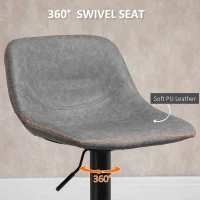 HOMCOM Adjustable Bar Stools, Swivel Bar Height Chairs Barstools Padded with Back for Kitchen, Counter, and Home Bar, Set of 2, Gray(m-6)
