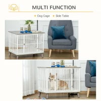 PawHut Dog Crate Furniture, Wooden End Table with Cushion & Lockable Door, Medium Size Pet Crate Indoor Puppy Cage, Grey(m-4)