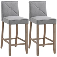 HOMCOM Modern Bar Stools Set of 2, Upholstered Barstools Kitchen Island Chair with Build-In Footrest, Solid Wood Legs, Gray(m-1)