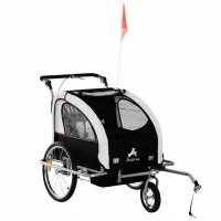 Aosom Elite 360 Swivel Bike Trailer for Kids Double Child Two-Wheel Bicycle Cargo Trailer With 2 Security Harnesses, White(m-11)