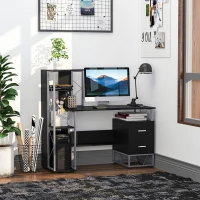 HOMCOM 52" Modern Computer Desk with Storage Shelves and Drawers, Home Office Desk, Study Workstation with CPU Stand, Black(m-10)