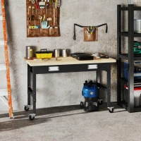 HOMCOM 47" Work Bench with Drawer with Drawer, Black/Natural(m-10)