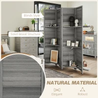 HOMCOM 4 Panel 67" Tall Wood Privacy Screen Room Divider with 3 Shelves and Folding Storage for Bedroom, Gray(m-6)