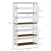 HOMCOM 4-Tier Shelving Bookcase Storage Cupboard with Pull Out Drawer, and Wooden Frame with X Bar Stability, White(m-3)