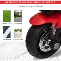 Aosom 6V Kids Motorcycle Toddler Ride-on Toy, High-Traction Battery-Operated Mini Electric Motorbike with Forward/Reverse Switch, Music, Headlights, Horn, Red(m-5)