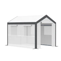Outsunny 10' x 7' x 7' Greenhouse, Walk-in Outdoor Tunnel Green House with PE Cover, Steel Frame, 2 Roll-Up Zipper Doors & 4 Windows for Flowers, Vegetables, Tropical Plants, White(m-1)