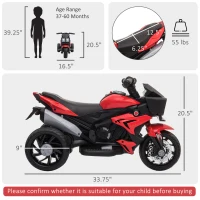 Aosom 6V Kids Motorcycle Toddler Ride-on Toy, High-Traction Battery-Operated Mini Electric Motorbike with Forward/Reverse Switch, Music, Headlights, Horn, Red(m-3)