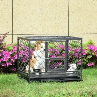 PawHut Heavy Duty Dog Crate, Metal Dog Cage Kennel with Lockable Wheels, Slide-Out Tray, Food Bowl and Double Doors, 42.5"(m-2)