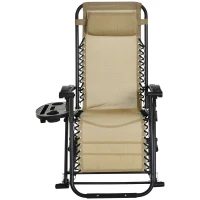 Outsunny Outdoor Rocking Chairs, Foldable Reclining Zero Gravity Lounge Rocker with Pillow, Phone & Cup Holder, Combo Design with Folding Legs, Beige(m-11)