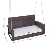 Outsunny 2 Person Wicker Hanging Swing Bench, Front Porch Swing Outdoor Chair with Cushions 550 lbs. Weight Capacity for Backyard, Garden, Cream White(m-3)