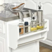 HOMCOM Rolling Kitchen Island with Storage, Kitchen Cart with Stainless Steel Top, Spice Rack & Drawers, White(m-8)