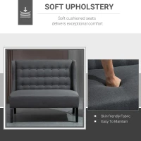 HOMCOM Wingback Double Sofa Linen Fabric Upholstery Button Tufted Loveseat Armless Couch Modern Contemporary Living Room Settee with Wood Legs, Gray(m-5)