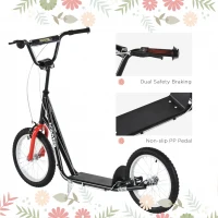 Aosom Youth Scooter Kick Scooter for Kids 5+, Max Load 220 LBS., with Adjustable Handlebar, 16" Inflatable Wheels, Dual Brakes, Black(m-7)